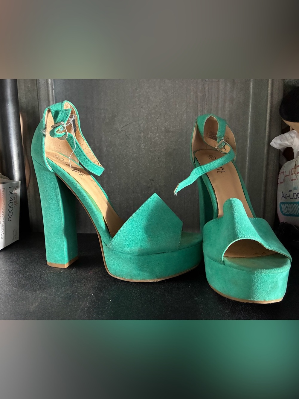 Rouge Helium Teal Platform Block Heel Sandals
